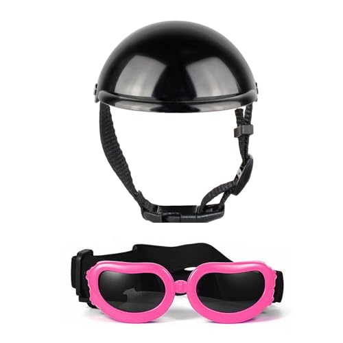 Welpen-Sonnenbrille und Helm-Set, Hundehelm mit Ohrloch, cooler Helm für Fahrrad, Hundebrille für Outdoor-Aktivitäten von PANHDK