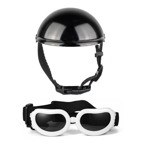 Welpen-Sonnenbrille und Helm-Set, Hundehelm mit Ohrloch, cooler Helm für Fahrrad, Hundebrille für Outdoor-Aktivitäten von PANHDK