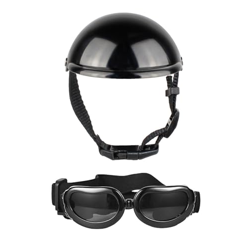 Welpen-Sonnenbrille und Helm-Set, Hundehelm mit Ohrloch, cooler Helm für Fahrrad, Hundebrille für Outdoor-Aktivitäten von PANHDK