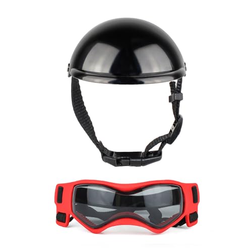 Welpen-Sonnenbrille und Helm-Set, Hundehelm mit Ohrloch, cooler Helm für Fahrrad, Hundebrille für Outdoor-Aktivitäten von PANHDK