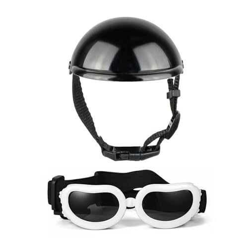 Welpen-Sonnenbrille und Helm-Set, Hundehelm mit Ohrloch, cooler Helm für Fahrrad, Hundebrille für Outdoor-Aktivitäten von PANHDK