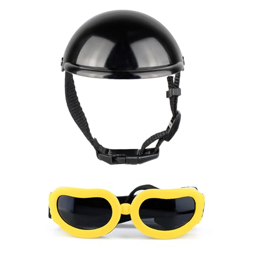 Welpen-Sonnenbrille und Helm-Set, Hundehelm mit Ohrloch, cooler Helm für Fahrrad, Hundebrille für Outdoor-Aktivitäten von PANHDK