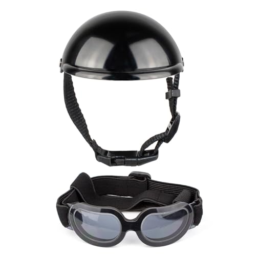 Welpen-Sonnenbrille und Helm-Set, Hundehelm mit Ohrloch, cooler Helm für Fahrrad, Hundebrille für Outdoor-Aktivitäten von PANHDK