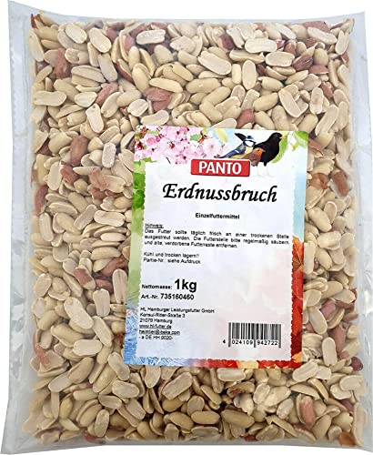 PANTO Erdnussbruch Vogelfutter 1 kg – energiereiches Vogelfutter aus Erdnusskernen, Wildvogelfutter aus halben & ganzen Erdnüssen für Futterplätze & Vogelhäuschen von PANTO