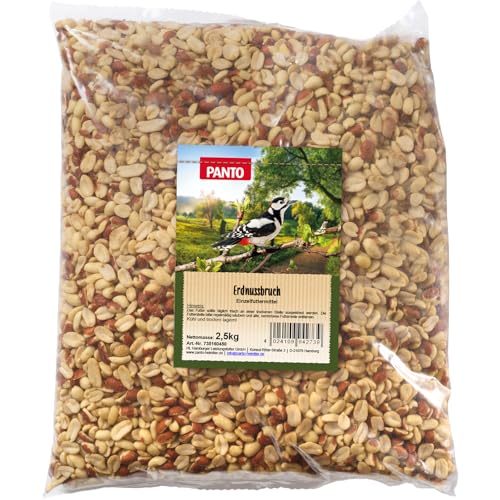 PANTO Erdnussbruch Vogelfutter 1 x 2,5 kg – energiereiches Vogelfutter aus Erdnusskernen, Wildvogelfutter aus halben & ganzen Erdnüssen für Futterplätze & Vogelhäuschen von PANTO