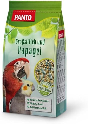 PANTO Großsittich- und Papageienfutter mit Pluramin, 4x2,5 kg - Bunte Saatenmischung für Papageien und Großsittichen, Vogelfutter mit Sonnenblumenkernen von PANTO