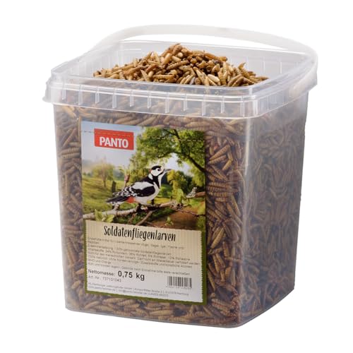 PANTO Soldatenfliegenlarven getrocknet – 750 g proteinreiches und fettreiches Wildvogelfutter, Proteinfutter für Vögel, Reptilien, Fische von PANTO