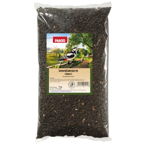 PANTO Sonnenblumenkerne schwarz 1 kg – Wildvogelfutter aus reinen, Sonnenblumenkernen, ganzjähriges Vogelfutter für Futterplätze & Vogelhäuschen von PANTO