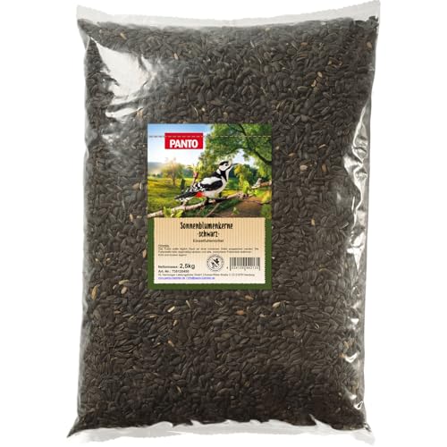 PANTO Sonnenblumenkerne schwarz 5 x 2,5 kg – Wildvogelfutter aus reinen, Sonnenblumenkernen, ganzjähriges Vogelfutter für Futterplätze & Vogelhäuschen von PANTO