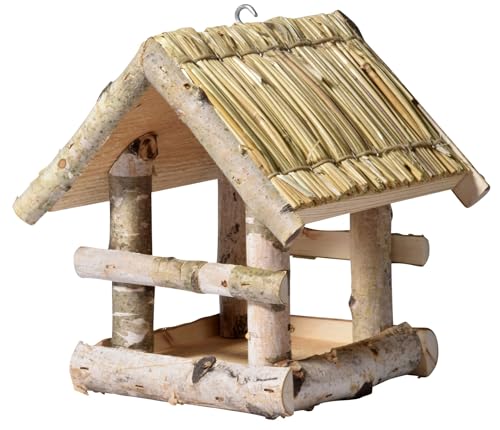 PANTO Vogelhaus zum Aufhängen Harmonie – Wetterfestes Futterhaus aus Holz inkl. Haken zum Aufhängen, geschützter Futterplatz für Vögel, 19x19x22 cm von PANTO