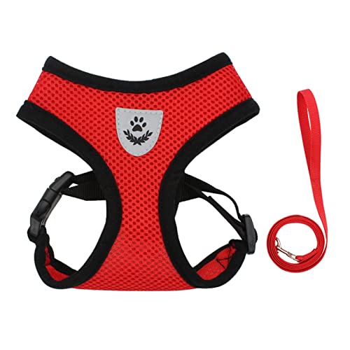 PAPABA Gurtzeug-Leine-Set 3 Größen für Hunde-Outdoor-Weste-Netz-Design komfortabel Rot M von PAPABA