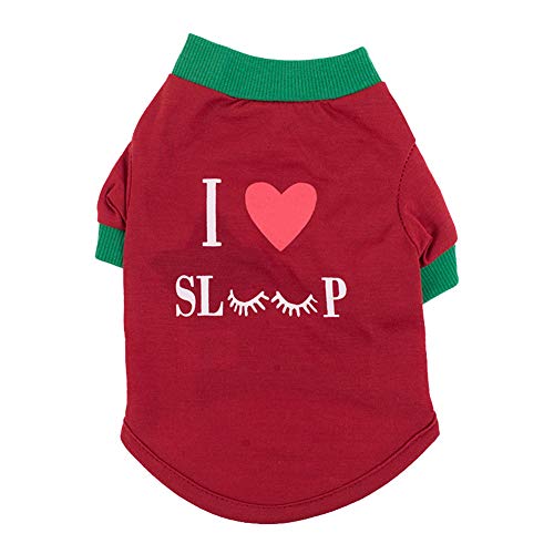 PAPABA Haustier Sommer Hund Katze Kleidung I Love Sleep Print Atmungsaktive Vordere T-Shirt Rot L. von PAPABA