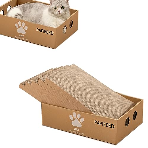 Katzen-Kratzspiel mit Zubehör und Teilen, Indoor-Kratzer mit 4 austauschbaren Katzenkratzern, Wellpappe, Kratzbaum mit Katzenminze von PAPIEEED