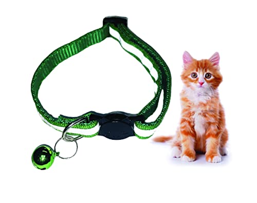 PARENCE - Halsband für Katzen und Hunde, mit reflektierendem Band und Schnalle, Schnellverschluss, reflektierendes Band für die Sicherheit Ihrer Haustiere, verstellbare Größe (Dunkelgrün) von PARENCE