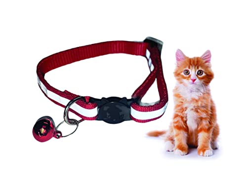 PARENCE - Halsband für Katzen und Hunde, mit reflektierendem Band und Schnalle, Schnellverschluss, reflektierendes Band für die Sicherheit Ihrer Haustiere, verstellbare Größe (Rot) von PARENCE