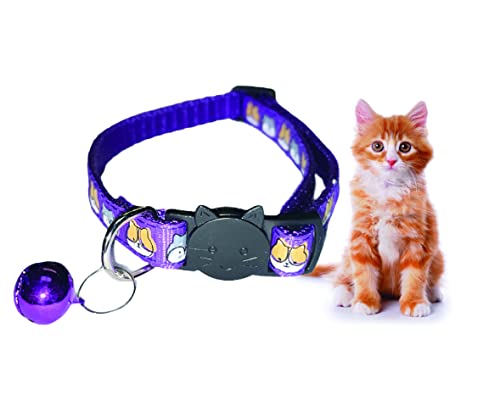 PARENCE - Halsband für Katzen und kleine Hunde, Halsband mit süßem Motiv, Halsband mit Glöckchen und Schnellverschluss-System. Die Halsbänder sind in der Größe verstellbar und passen sich jedem an. (Violett) von PARENCE