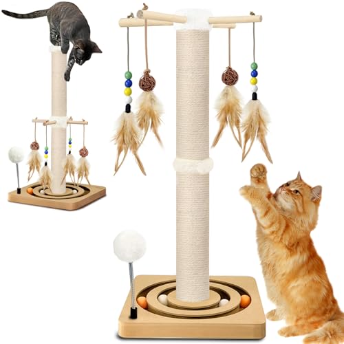 Katzenkratzbaum, Sisal, Interaktives Möbelspielzeug für Indoor-Katzen Erwachsene, 2 Befestigungsmethoden Kratzbaum Turm mit Aufhängung und Kugelbahn, Aktivitätszentrum für Kätzchen, 63,5 cm von PAROTO