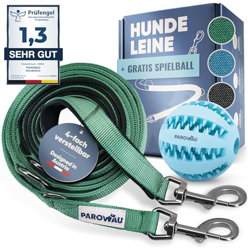 PAROWAU Hundeleine 3m [4-Fach verstellbar] + Hundespielzeug Ball [Zahnpflege Hund] Leine Hund Hundezubehör Hundeleine für große Hunde Hundespielzeug Intelligenz Hundespielzeug unzerstörbar (grün) von PAROWAU