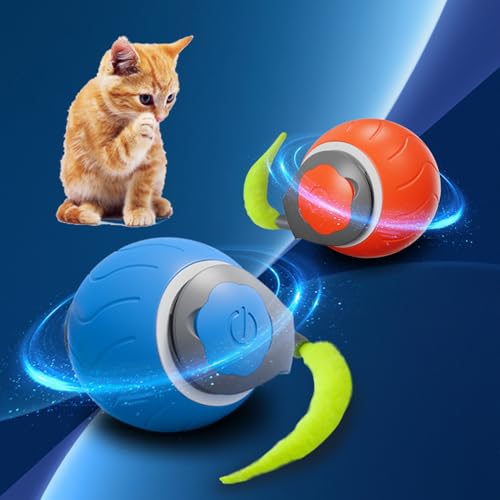 PASLFC Elektrisches Katzenspielzeug Ball,Automatisches Katzenspielzeug,Katzenball Elektrisch mit Schnur,Interactive Cat Toy Ball,Interaktives Katzenspielzeug Ball (rot blau) von PASLFC