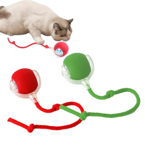 PASLFC Elektrisches Katzenspielzeug Ball,Automatisches Katzenspielzeug,Katzenball Elektrisch mit Schnur,Interactive Cat Toy Ball,Interaktives Katzenspielzeug Ball (rot grün) von PASLFC