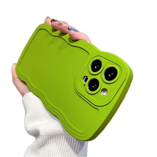 PASUTO Kompatibel mit iPhone 13Pro 6,1 Zoll Case Full Camera Linse Protective Soft Shockproof Phone with Cute Curly Simple Wave Case Green von PASUTO