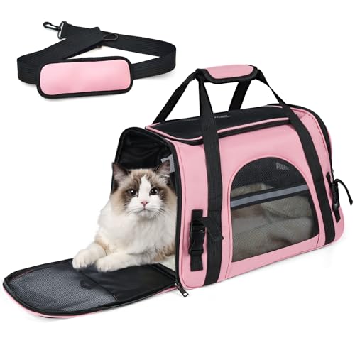 Katzentransportbox,Atmungsaktive Hundebox Faltbar,Haustier Transporttasche Mit Schultergurt Verstellbarem,Katzenrucksack Big Transportbox Katze Mit Abnehmbarer Plüschmatratze FüR Reisen/Auto/Flugzeug von PAT JUUMG