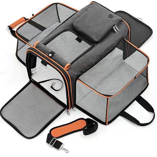 Katzentransportbox,Transporttasche Faltbar,Katzenrucksack Big Mit Schultergurt Verstellbarem,Mit Abnehmbarer Plüschmatratze FüR Reisen/Flugzeug (Orange, 48 * 30 * 31cm) von PAT JUUMG