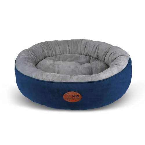 PATAM Hunde- und Katzenbett für Hunde und Katzen, rund, mit gepolsterten Kanten, universell für alle Jahreszeiten, rutschfest, abnehmbar, maschinenwaschbar – Fufi Blau, Large 71 cm von PATAM