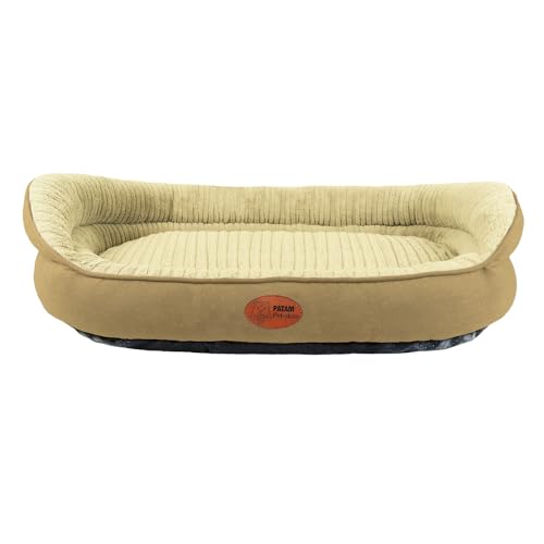 PATAM Hundebett für Hunde und Katzen, Abnehmbarer Bezug, maschinenwaschbar, weiches Bett mit erhöhtem Rand und Rutschfester Unterseite - Chanel Beige, Extra groß 90 x 70 x 25 cm von PATAM