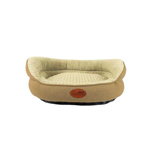 PATAM Hundebett für Hunde und Katzen, Abnehmbarer Bezug, maschinenwaschbar, weiches Bett mit erhöhtem Rand und Rutschfester Unterseite - Chanel Beige, Medium 61 x 51 x 23 cm von PATAM