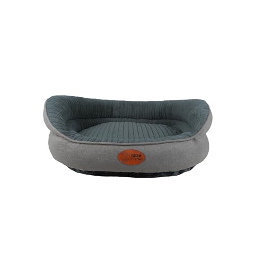PATAM Hundebett für Hunde und Katzen, Abnehmbarer Bezug, maschinenwaschbar, weiches Bett mit erhöhtem Rand und Rutschfester Unterseite - Chanel Dunkelgrau, Medium 61 x 51 x 23 cm von PATAM