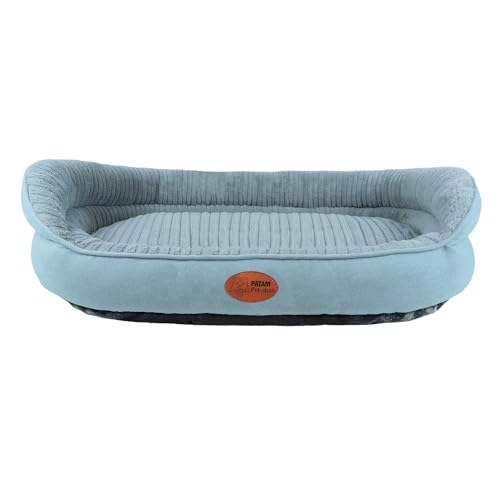 PATAM Hundebett für Hunde und Katzen, Abnehmbarer Bezug, maschinenwaschbar, weiches Bett mit erhöhtem Rand und Rutschfester Unterseite - Chanel Hellblau, Extra groß 90 x 70 x 25 cm von PATAM