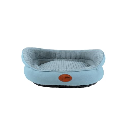 PATAM Hundebett für Hunde und Katzen, Abnehmbarer Bezug, maschinenwaschbar, weiches Bett mit erhöhtem Rand und Rutschfester Unterseite - Chanel Hellblau, Medium 61 x 51 x 23 cm von PATAM