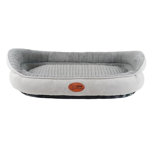 PATAM Hundebett für Hunde und Katzen, Abnehmbarer Bezug, maschinenwaschbar, weiches Bett mit erhöhtem Rand und Rutschfester Unterseite - Chanel Hellgrau, Extra groß 90 x 70 x 25 cm von PATAM