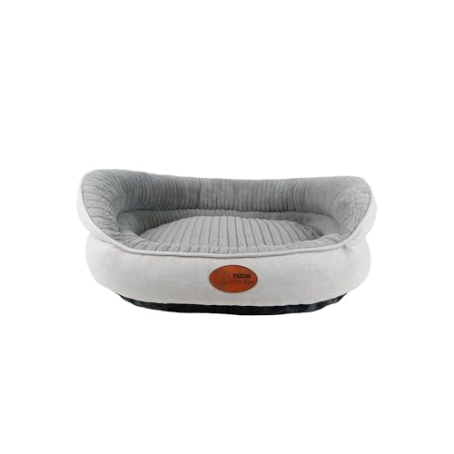 PATAM Hundebett für Hunde und Katzen, Abnehmbarer Bezug, maschinenwaschbar, weiches Bett mit erhöhtem Rand und Rutschfester Unterseite - Chanel Hellgrau, Medium 61 x 51 x 23 cm von PATAM