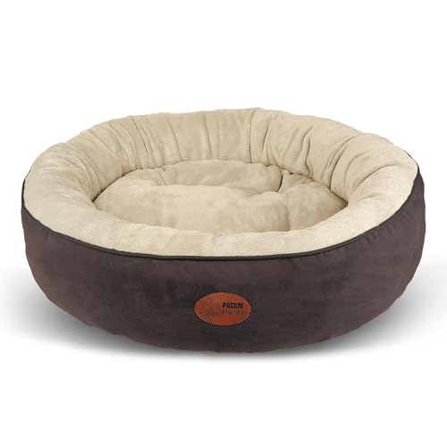 PATAM Hundebett für Hunde und Katzen, rund, mit gepolsterten Kanten, universell für alle Jahreszeiten, rutschfest, abnehmbar, maschinenwaschbar – Fufi Beige, Extra groß 81 cm von PATAM