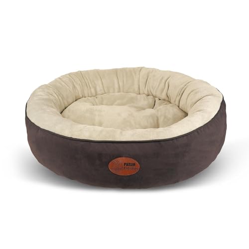 PATAM Hundebett für Hunde und Katzen, rund, mit gepolsterten Kanten, universell für alle Jahreszeiten, rutschfest, abnehmbar, maschinenwaschbar – Fufi Beige, Large 71 cm von PATAM