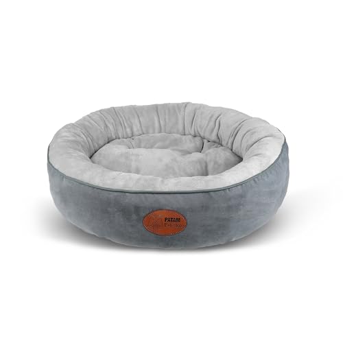 PATAM Hundebett für Hunde und Katzen, rund, mit gepolsterten Kanten, universell für alle Jahreszeiten, rutschfest, abnehmbar, maschinenwaschbar – Fufi Grau, Medium 61 cm von PATAM