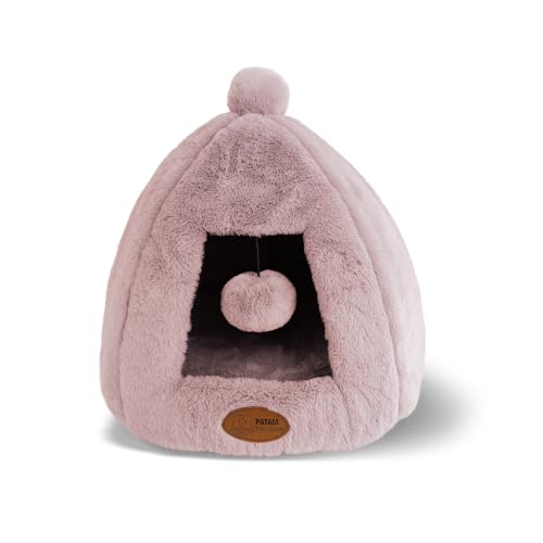 PATAM Hundehütte für Hunde und Katzen, rutschfest, aus weichem Plüschstoff, waschbar, Design mit Kuge, Igloo Rosa, 43 x 43 x 43 cm von PATAM