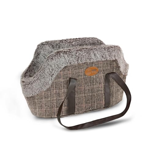 PATAM Tasche für Hund und Katze, Schulterriemen für kleine Tiere – Reisetasche mit warmem Fleece-Innenfutter, Verschluss mit Knöpfen – Travel Schottische, 42 x 26 x 27 cm von PATAM