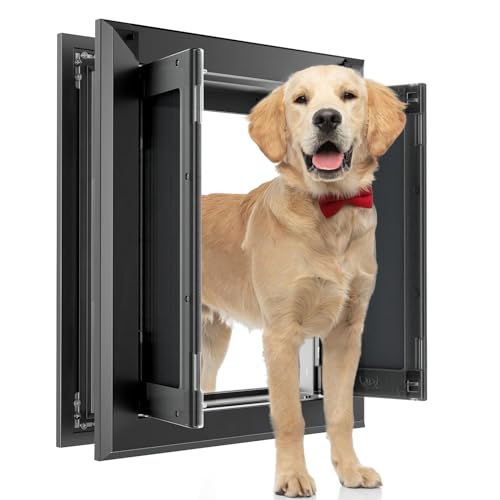 PATAPLUS Große Hundetür für Tür, Aluminiumrahmen, Starke Schwingung, doppelte Magnetklappen, robuste Hundetür, energieeffizient, Innen- und Außentür (groß, schwarz) von PATAPLUS