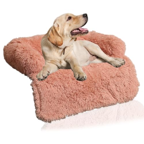 PATAZONE Großes Hundesofa, warm, schützt Möbel, beruhigender Hund, flauschig, Plüsch-Couch-Betten für Haustiere, Anti-Angst, Kleintier-Matte mit abnehmbarem, waschbarem Bezug (Rosa) von PATAZONE