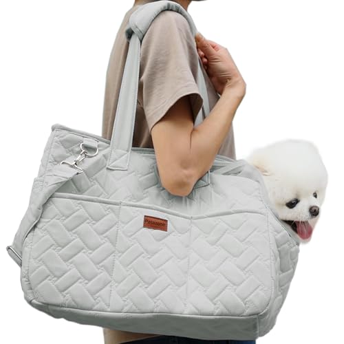 Patazone Tragetasche für kleine Hunde, Grau, Frauen-Stil, für erwachsene Katzen/Welpen, Handtasche, große Katze mit mehreren Taschen, atmungsaktives Netzgewebe, weiches Kissen, Haustier-Tragetasche, von Patazone