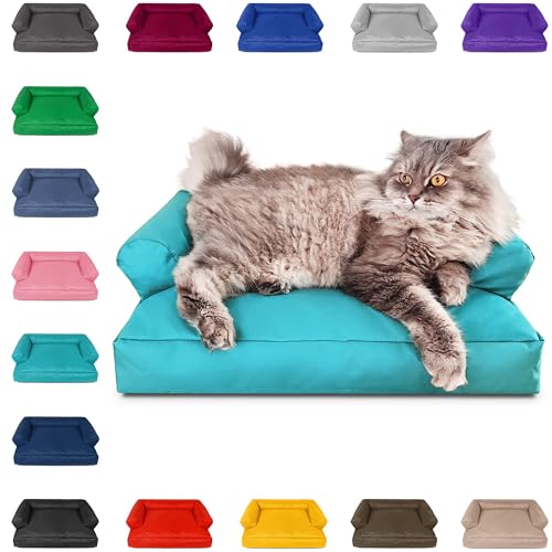 PatchHome Katzenbett – Oeko-TEX Zertifiziert – Katzenmöbel – mit recyceltem Styropor gefüllt – Katzensofa – Made in Germany – 50x40x15 cm – Türkis von PATCH HOME