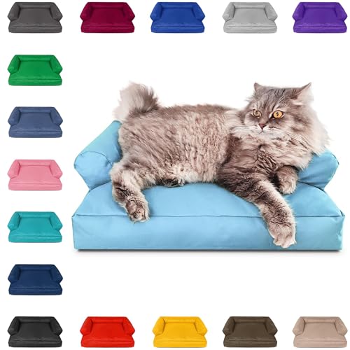 PatchHome Katzenbett – Oeko-TEX Zertifiziert – Katzenmöbel – mit recyceltem Styropor gefüllt – Katzensofa – Made in Germany – 50x40x15 cm – Hellblau von PATCH HOME