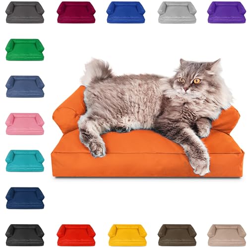 PatchHome Katzenbett – Oeko-TEX Zertifiziert – Katzenmöbel – mit recyceltem Styropor gefüllt – Katzensofa – Made in Germany – 50x40x15 cm – Neon Orange von PATCH HOME