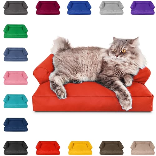 PatchHome Katzenbett – Oeko-TEX Zertifiziert – Katzenmöbel – mit recyceltem Styropor gefüllt – Katzensofa – Made in Germany – 50x40x15 cm – Rot von PATCH HOME