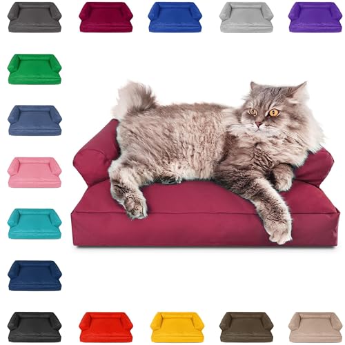 PatchHome Katzenbett – Oeko-TEX Zertifiziert – Katzenmöbel – mit recyceltem Styropor gefüllt – Katzensofa – Made in Germany – 50x40x15 cm – Weinrot von PATCH HOME