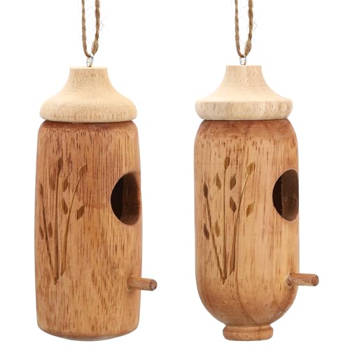 PATIKIL Hummingbird House, 2 Pack Humming Bird Houses Wooden Hummingbird Nest Swing Nest for Outside Hanging Nesting Garden von PATIKIL