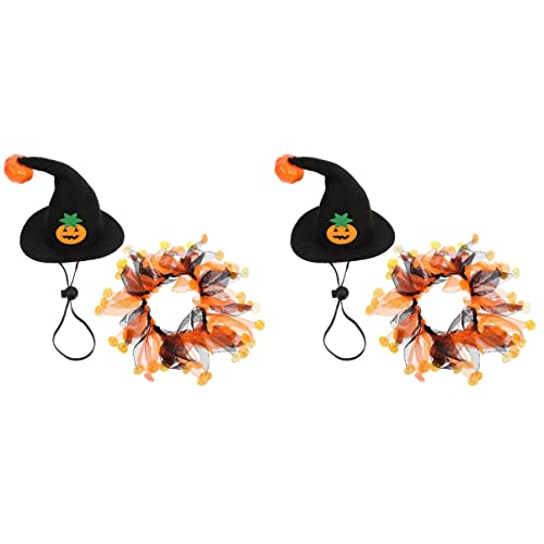 PATKAW 2 Sätze Halloween-Hut Katze Hund Hexenhut Halloween-hundeschal Halloween-hundebandanas Hundeschal Lätzchen Süße Haustiermütze Hund Halloween-Outfit Kürbis Stoff Stirnband von PATKAW